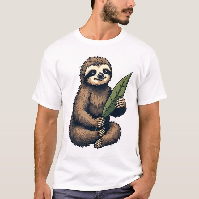 T-shirt Tee classique avec gravure de ligne de paresseux ( (Devant)