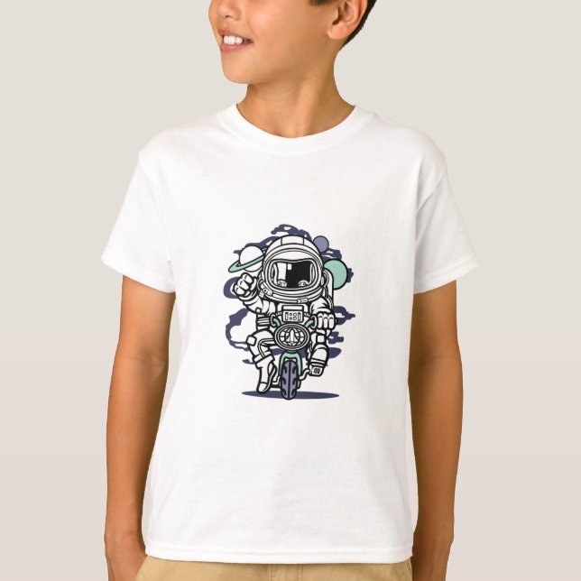T-shirt Tee Cool Astronaute à Vélo dans l'Espace (Devant)