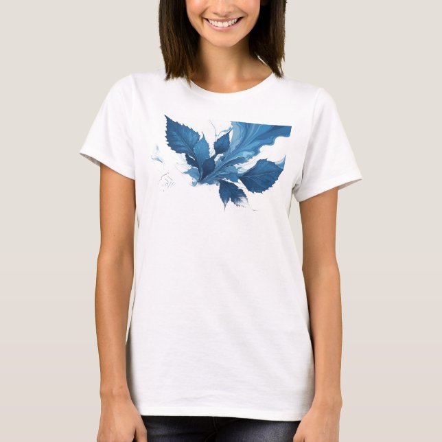 T-shirt Tee Cool Navy Abstraits Feuilles Tendance (Devant)