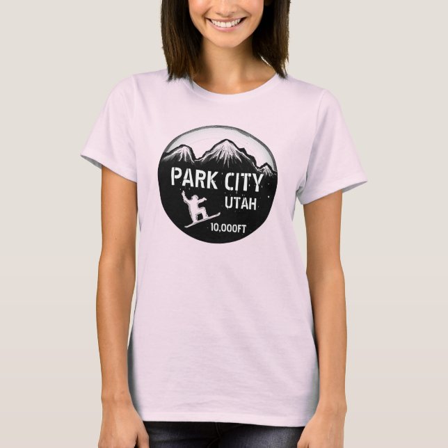 T-shirt tee dames de snowboard noir Park City Utah (Devant)