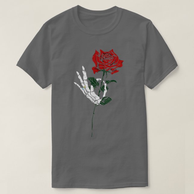 T-shirt Tee de conception de tatouage de rose de squelette (Design devant)