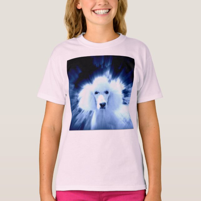 T-shirt Tee de fille au caniche blanc (Devant)