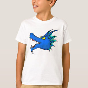 T-shirt Tee de garçon en tête d'art de dragon bleu néon