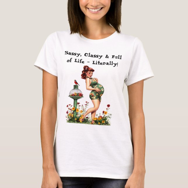 T-shirt Tee de grossesse Pinup d'inspiration vintage (Devant)