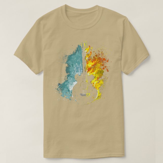 T-shirt Tee de guitare cool avec guitare Flames Bleu et Ja (Design devant)