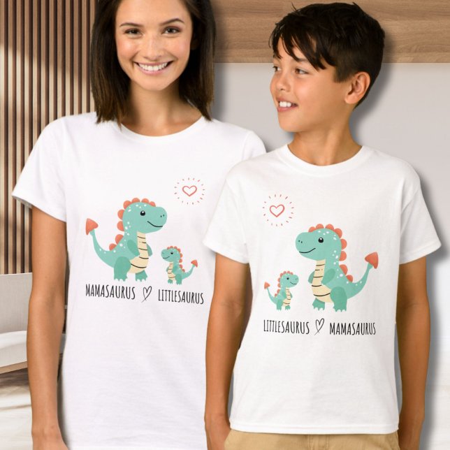 T-shirt Tee de jumelage de famille pour Mamasaurus & littl (Mamasaurus & Littlesaurus Family Matching Tee)