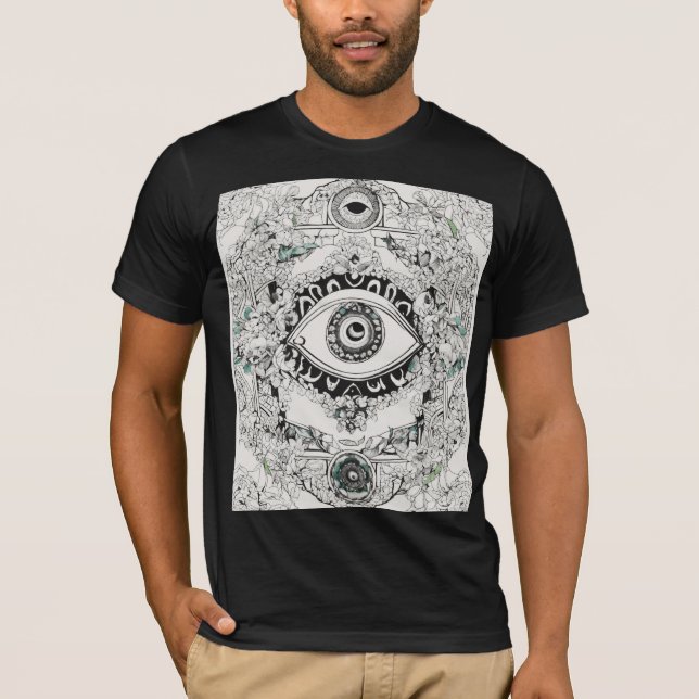 T-shirt Tee de tatouage pour yeux mal - Gras Noir, Bleu et (Devant)