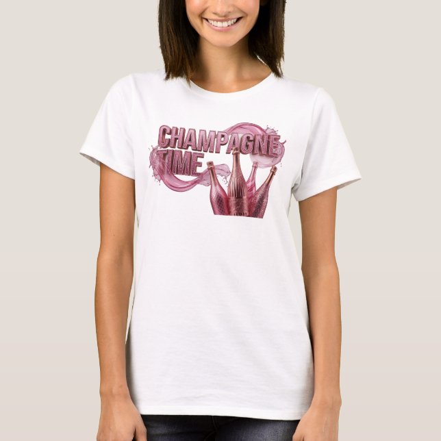 T-shirt Tee élégant CHAMPAGNE TIME rouge (Devant)