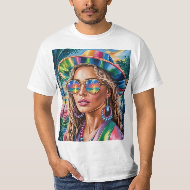 T-shirt Tee esthétique à rayures Y2K -Neon Retro Cyberpunk (Devant)