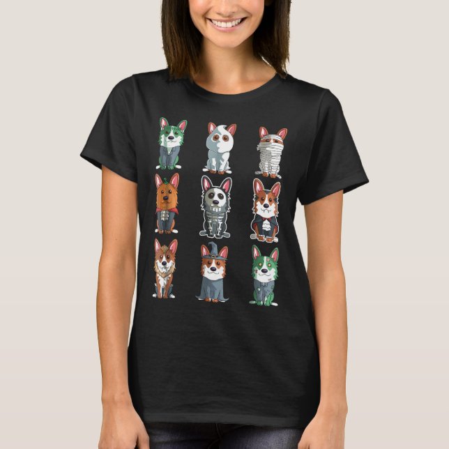 T-shirt Tee Halloween Corgi Mignon   Halloween (Devant)