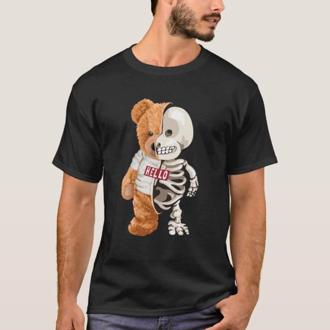T-shirt Tee Hello Bear Toy Half Skeleton Wildlife Animal G (Devant)