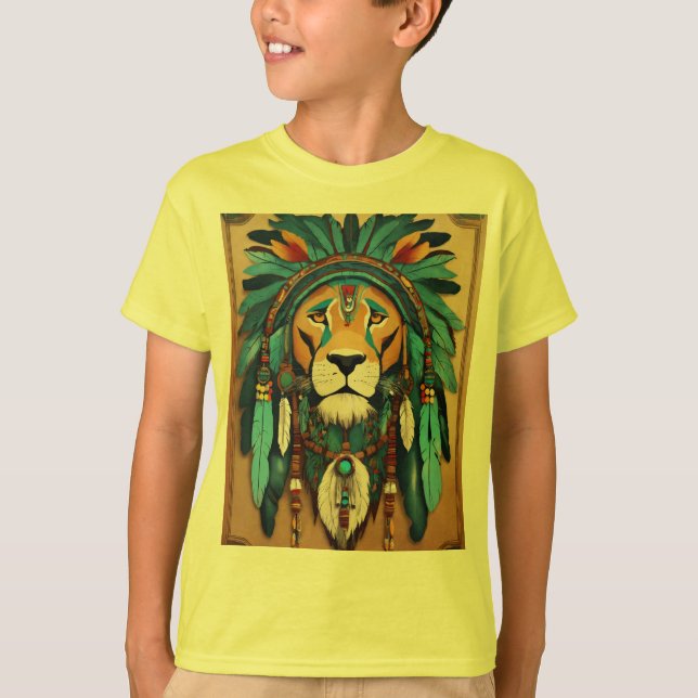T-shirt Tee Lion Géométrique Rétro-Futuriste. (Devant)
