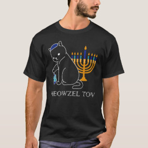 T-shirt Tee Meowzel Tov Mignonne Chat Mazel Tov Menorah Dr