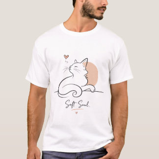 T-shirt Tee Minimaliste Chat Une Ligne Âme Douce
