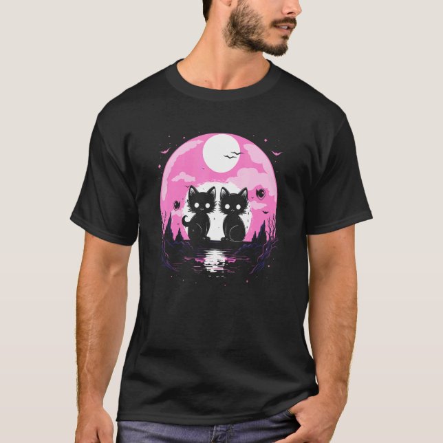 T-shirt Tee Pastel Goth Esthétique Chat Créature Alien Lun (Devant)