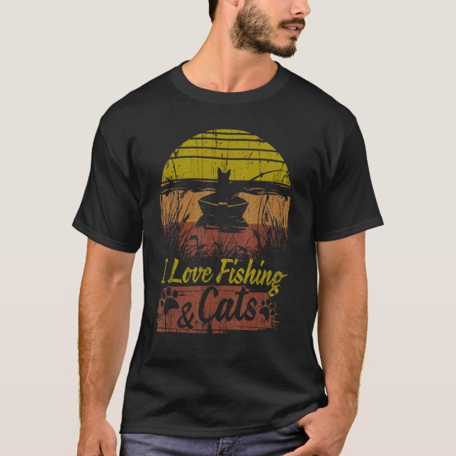 T-shirt Tee pour chat J'aime la pêche et les chats présent (Devant)