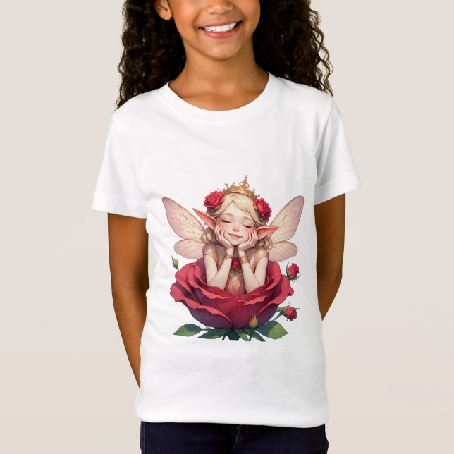 T-Shirt 👑 Tee Rose Fée Pour Filles Et Adolescentes 🌙 (Devant)