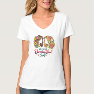 T-shirt Tee-shirt à col en V « Be Your Beautiful Self » à