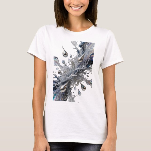 T-shirt Tee-shirt à déclaration d'art abstrait argenté ico (Devant)