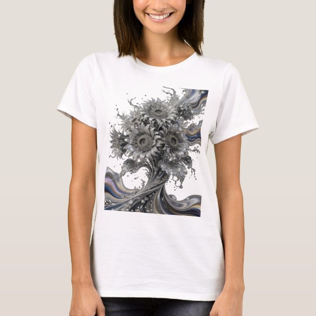 T-shirt Tee-shirt argenté avec déclaration d'art abstrait  (Devant)