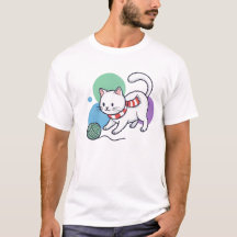 Tee-shirt au chat blanc joueur avec de la laine