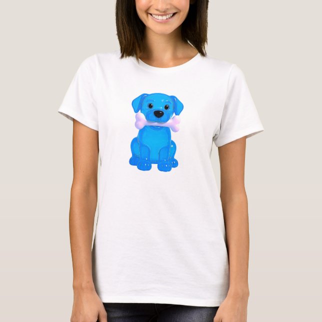 T-shirt Tee-shirt avec un chien bleu assis. (Devant)