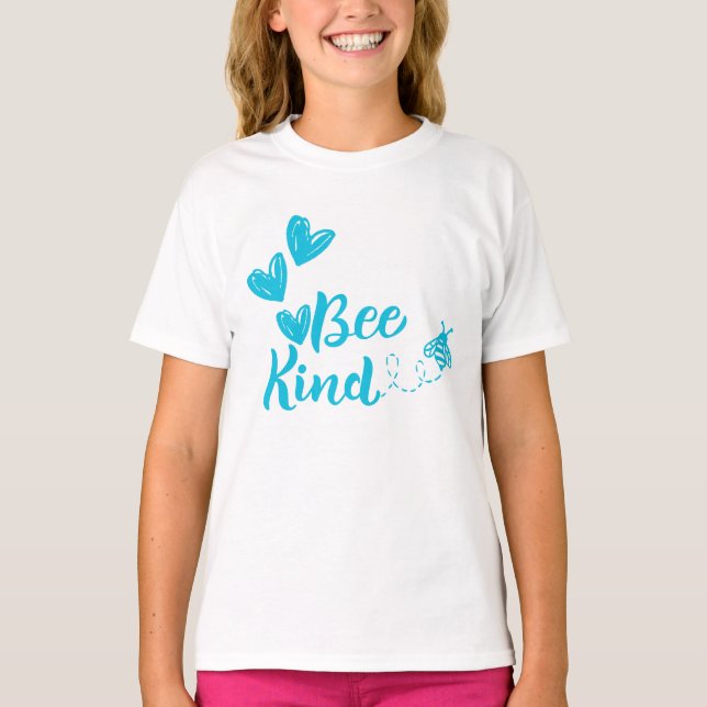 T-shirt Tee-shirt Bleu "Bee Kind" à Cœurs (Devant)
