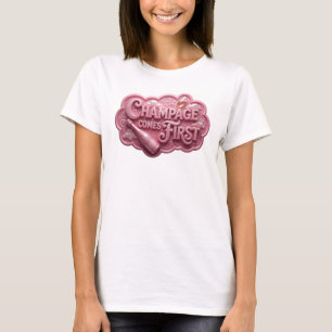 T-shirt Tee-shirt chic rose CHAMPAGE D'ABORD Slogan