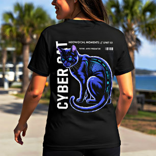 T-shirt Tee-shirt Cyberpunk Chat Bleu – Chemise Lumineuse