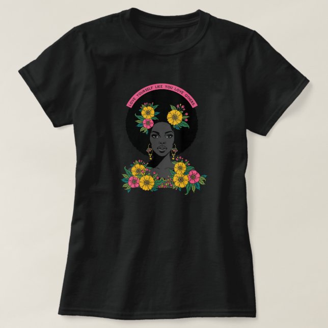 T-shirt Tee-shirt d'affirmation florale 'Aimez-vous' | Emp (Design devant)