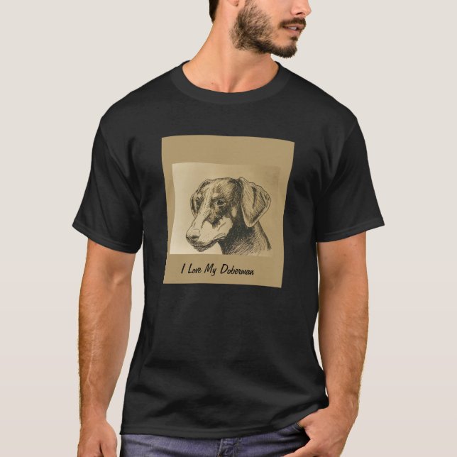 T-shirt Tee - shirt de dobermann sur le noir (Devant)