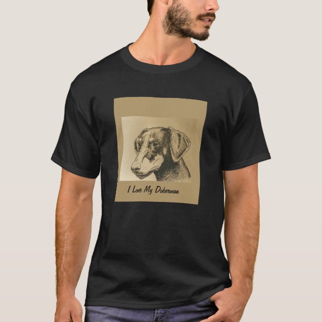 T-shirt Tee - shirt de dobermann sur le noir (Devant)