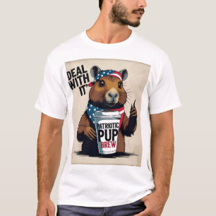 T-shirt Tee-shirt 'Deal With It' avec café et drapeau