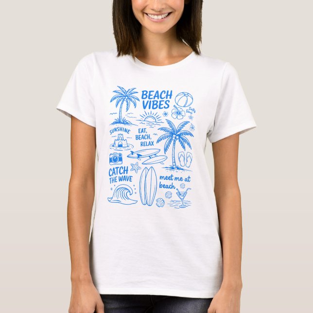 T-shirt Tee-shirt Doodles d'ambiance de plage (Devant)