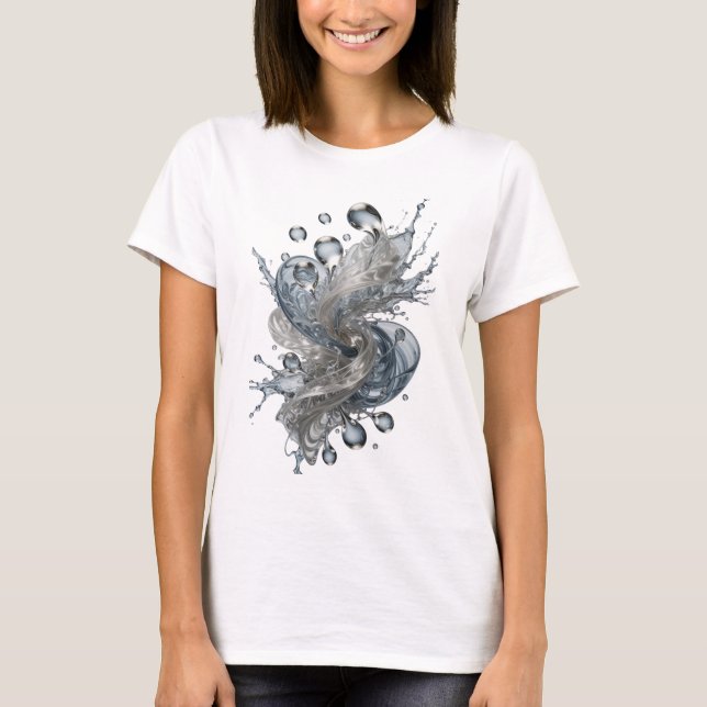 T-shirt Tee-shirt graphique à spirale d'eau argentée gras (Devant)