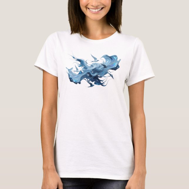 T-shirt Tee-shirt graphique abstrait oiseaux bleu créatif (Devant)