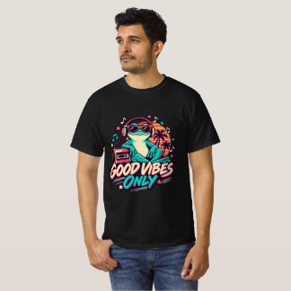 T-shirt Tee-shirt Grenouille Rétro avec Casque 'Good Vibes