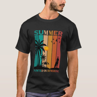 T-shirt Tee-shirt Rétro d'Été Peint dans le Soleil