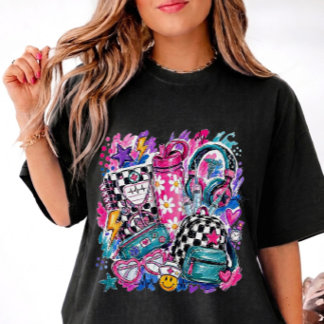 T-shirt Tee-shirt Rétro Infirmière Doodle Brosse Sèche Col