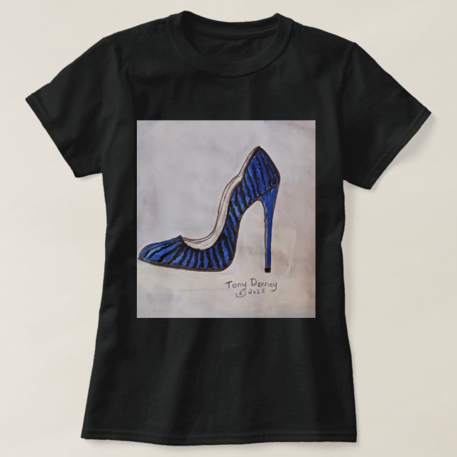 T-shirt Tee - shirt sexy bleu talon haute chaussures dames (Design devant)