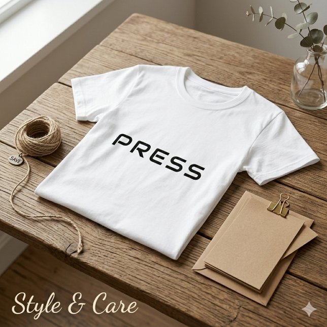 T-shirt Tee-shirt unique à texte PRESS avec design minimal (Unique PRESS Text Tee with Minimalist Design)