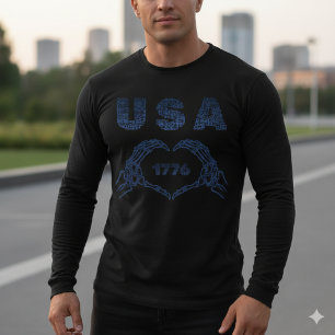 T-shirt Tee-shirt USA 1776 Skeleton Heart Hands Patriotiqu