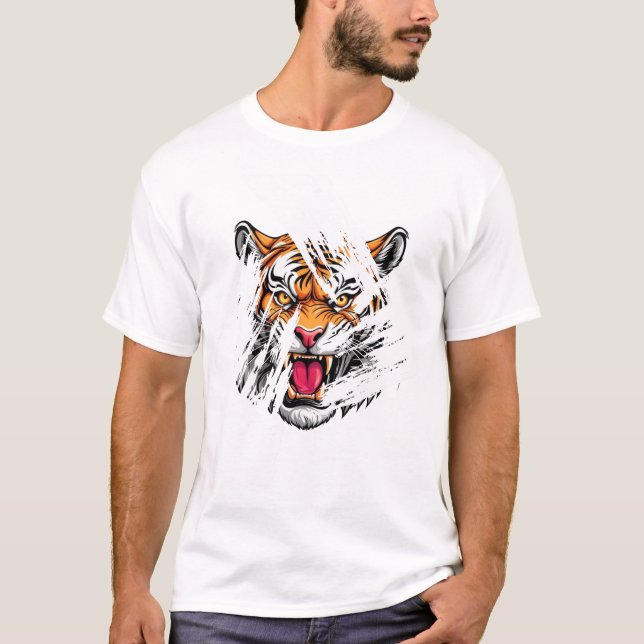 T-shirt Tee - shirts du visage du tigre en colère (Devant)