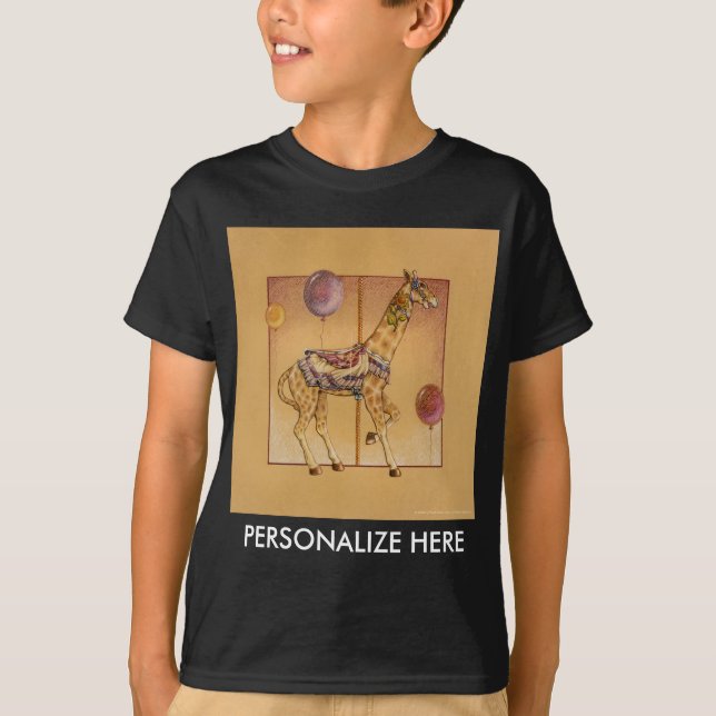 T-shirt Tee - shirts foncés pour enfants - Giraffe de carr (Devant)