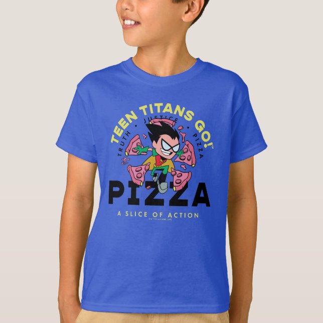 T-shirt Teen Titans Go ! Robin "Truth Justice Pizza" (Devant)