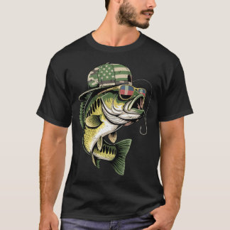T-shirt Teens boy camo bass fishing american flag fishing