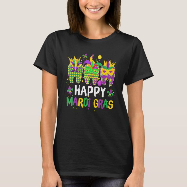T-shirt Teeth Jester Mask Dental Hygiene Happy Mardi Gras (Devant)