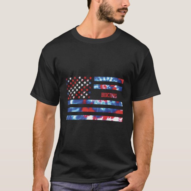 T-shirt Teinture à vélo Rouge Blanc Bleu Patriotique Améri (Devant)