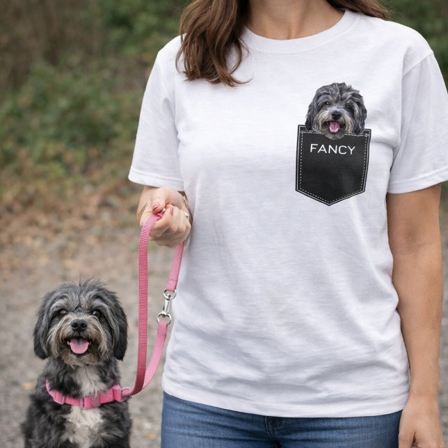 T-shirt Télécharger votre photo de animal de compagnie vis (Custom Pet Pocket Upload Dog Photo & Name Shirt)