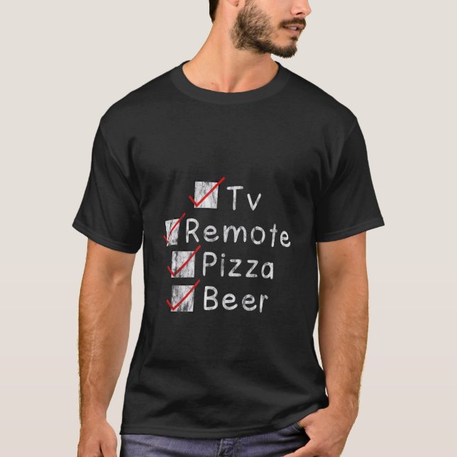 T-shirt Télécommande Pizza Bière -- (Devant)